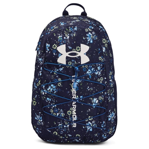 NWT Under Armour Hustle School & Sport Backpack, Navy Floral Print - Picture 1 of 3